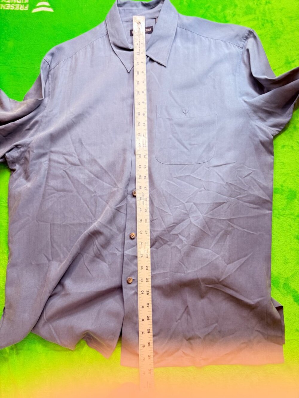 Barry Bricken Mens Silk Blend Camp Shirt Sz XL Gray-Blue - Picture 7 of 8
